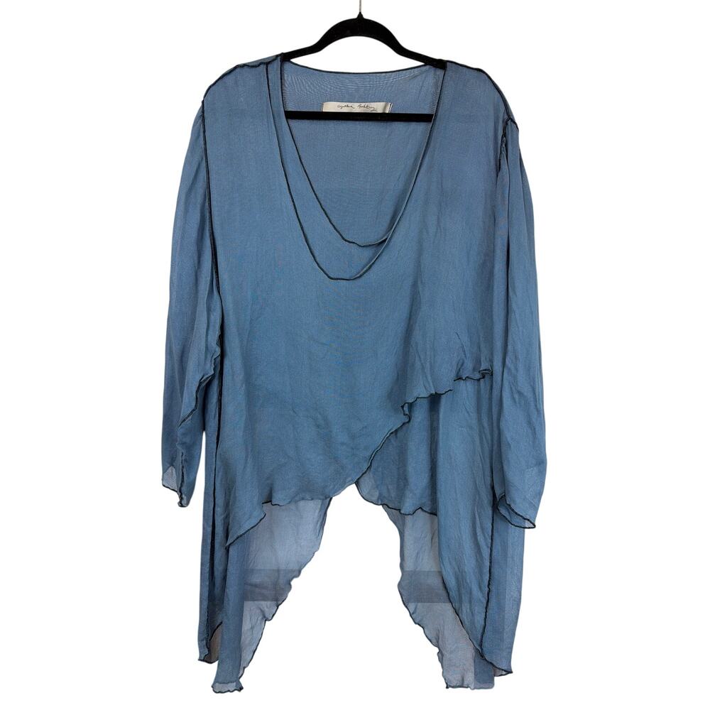 Vintage Cynthia Ashby Blue Scoop Neck Sheer Layered Top Size L XL